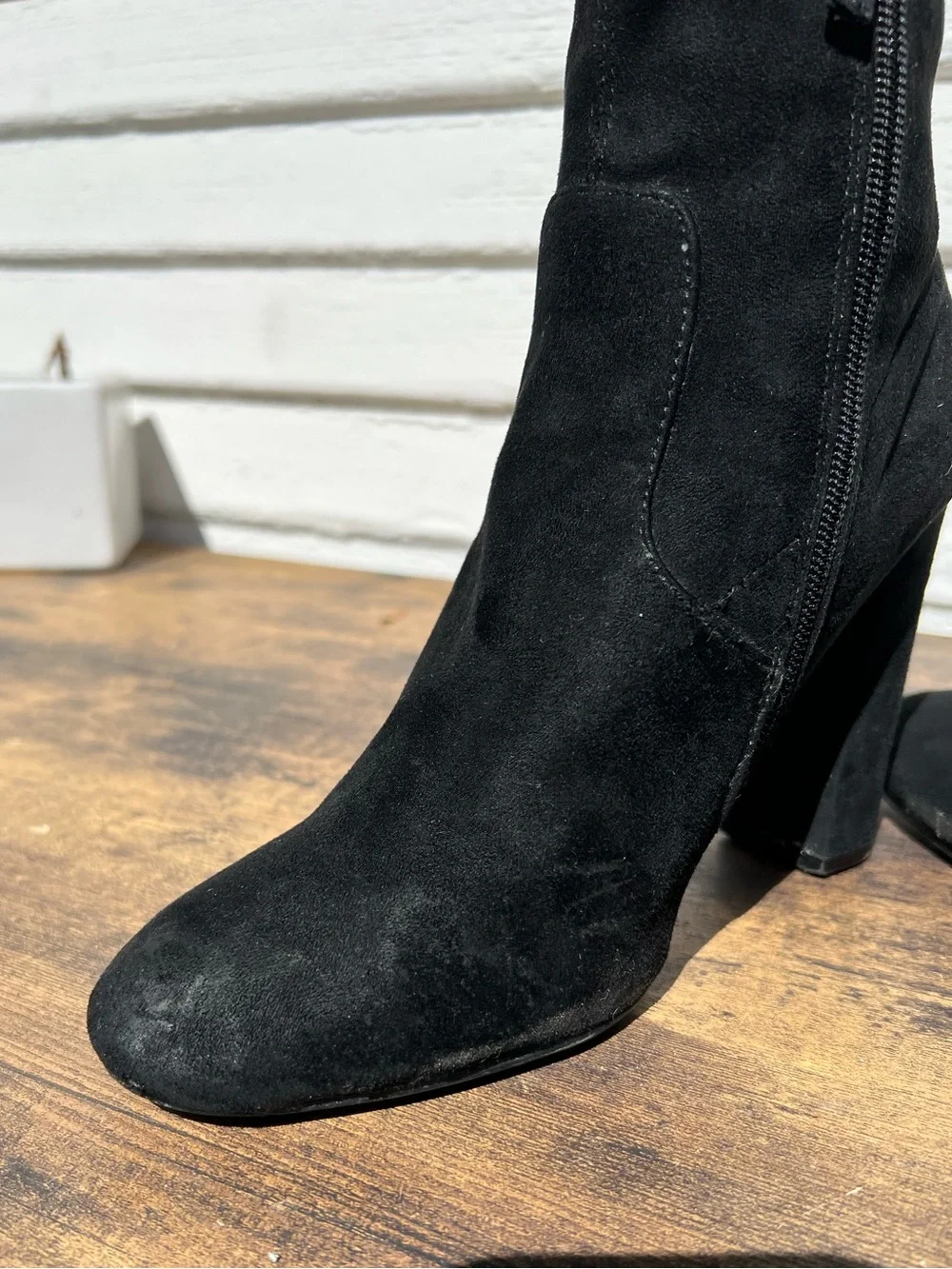 Steve Madden Black Suede Mid-Calf Block Heel Ankle Boots